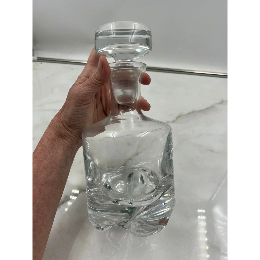 Vintage Polish KROSNO Decanter Hand Blown w/Lid Glass Barware 1980's 9.5